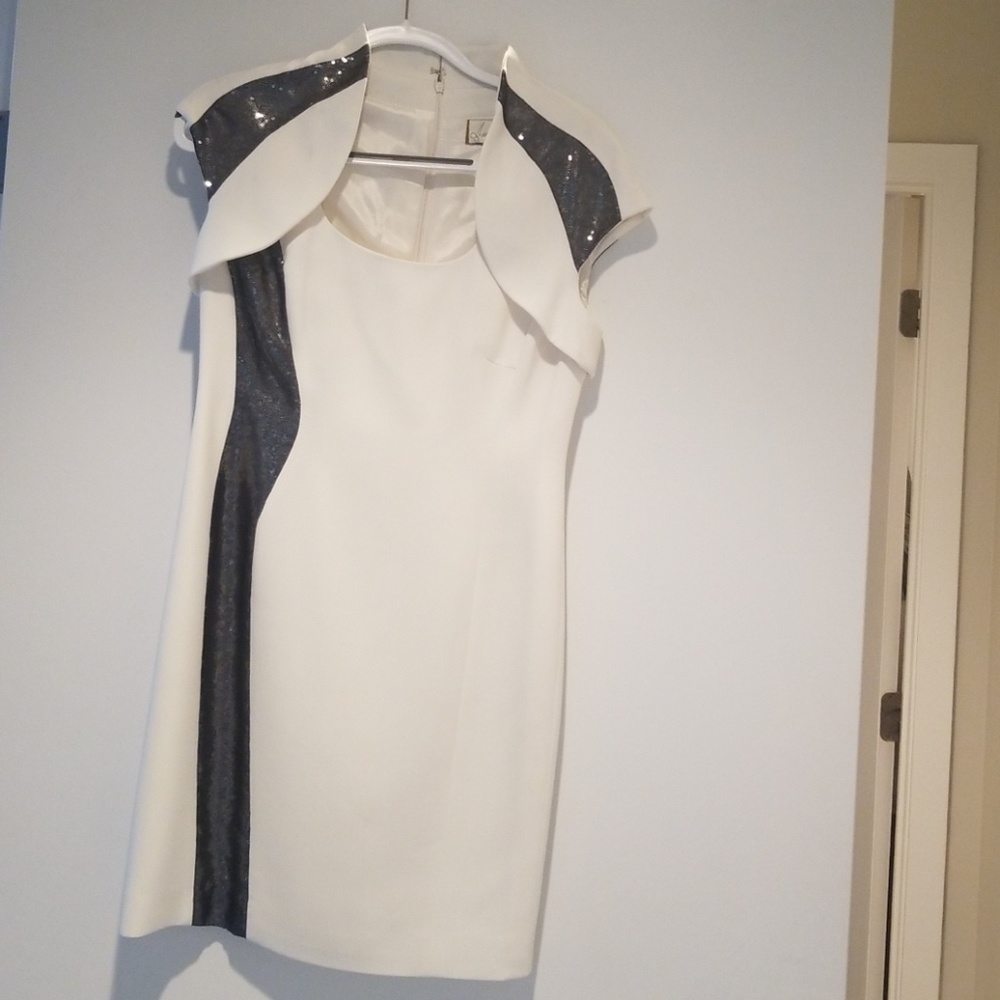 Off white nylon dress with black sequins